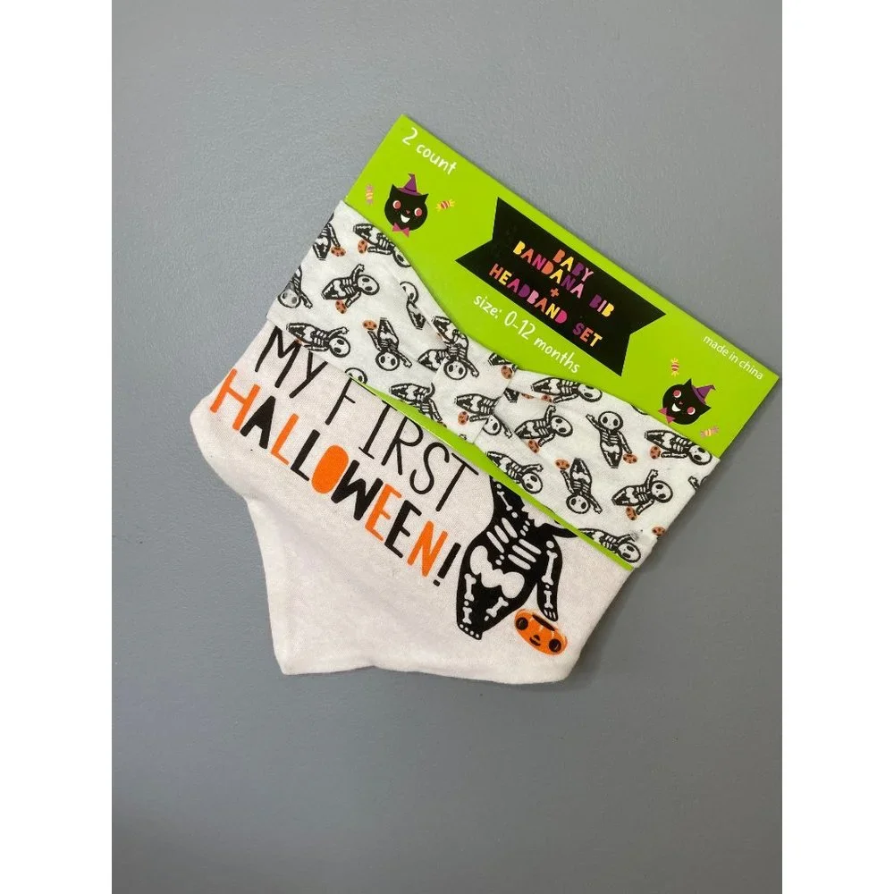 My first Halloween baby girl bandana bib and headband set‎ skeleton